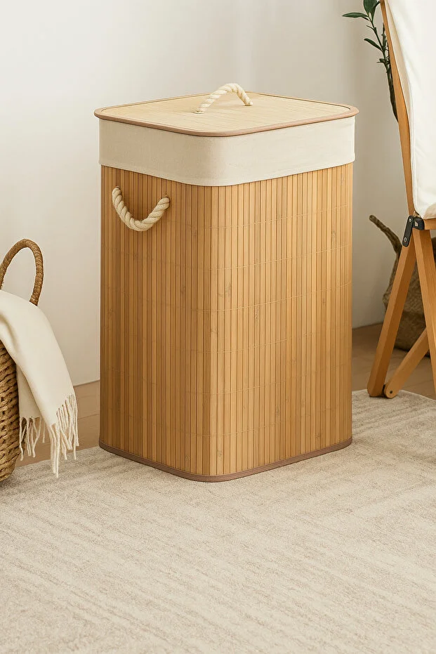 Bambu Kirli Çamaşır Sepeti Dikdörtgen